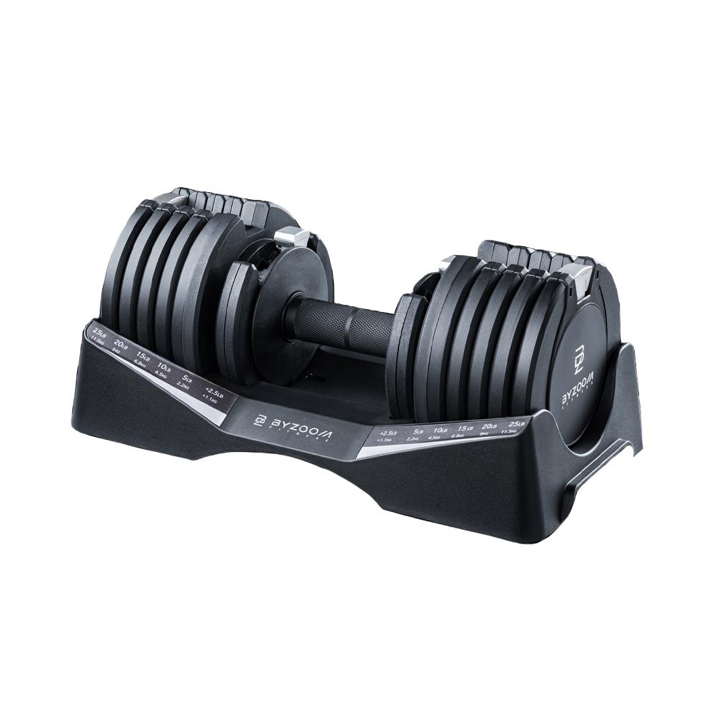 【618優惠】【BYZOOM FITNESS】可調式啞鈴 12.4kg(27.5LB)-Pure Series - 10段重量秒速調整組 - 黑