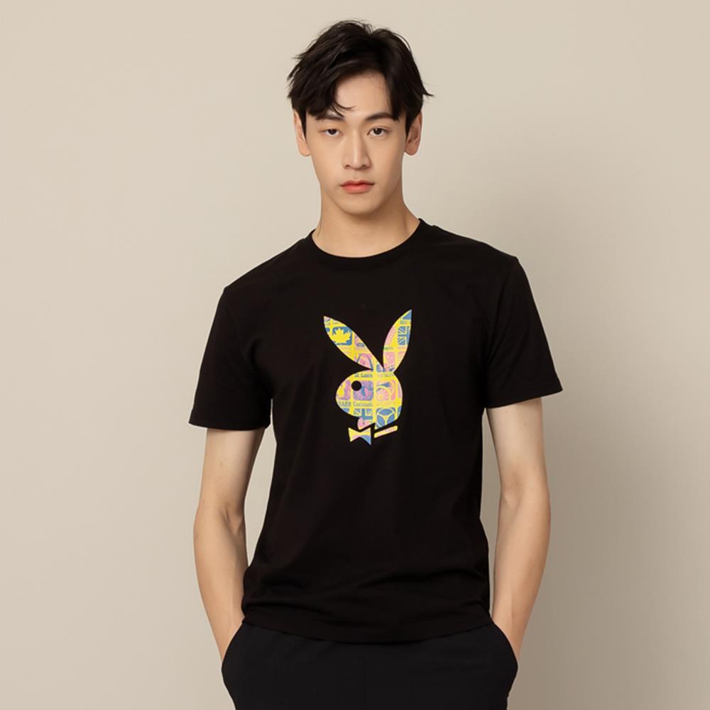 PLAYBOY - 相片印潮流兔頭圓領TEE - 黑色/641-018-09-1