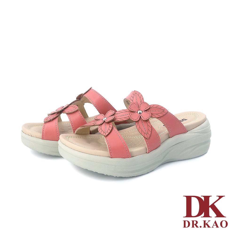 【DK 氣墊鞋】花漾厚底真皮涼拖鞋 75-4381-40 粉紅