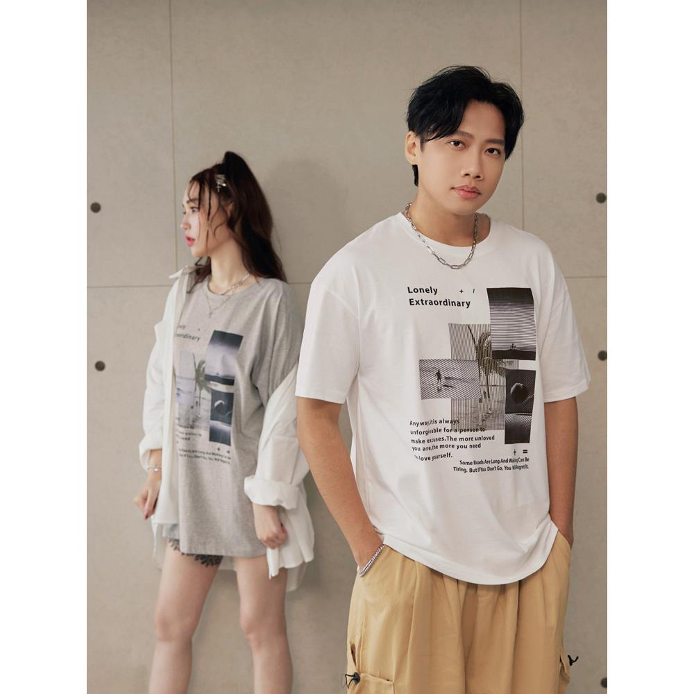 尼克&Ashly.相片感潮流印花寬鬆純棉T