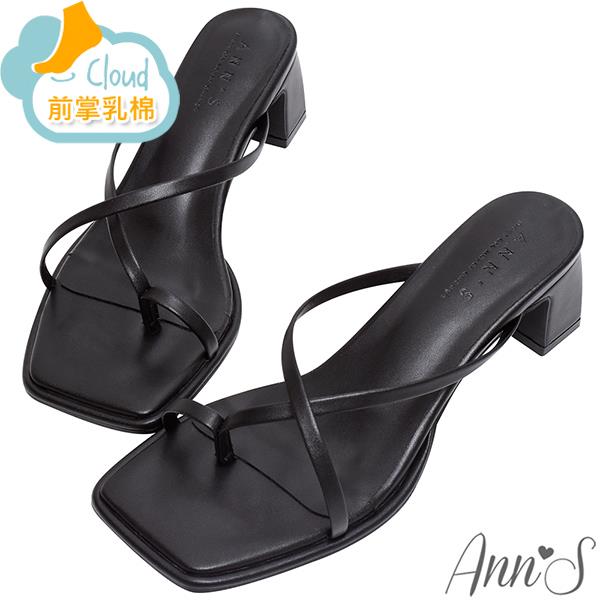 🍎任一雙現折$618🍎Ann’S美化腳版加圍邊-性感柔軟細帶粗跟方頭涼拖鞋5cm-黑
