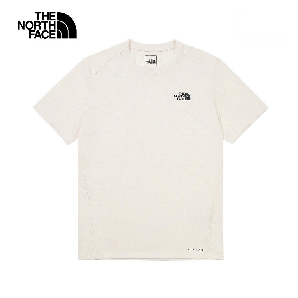 The North Face北面男款UPF米白色吸濕排汗防曬透氣休閒短袖T恤｜83TOQLI