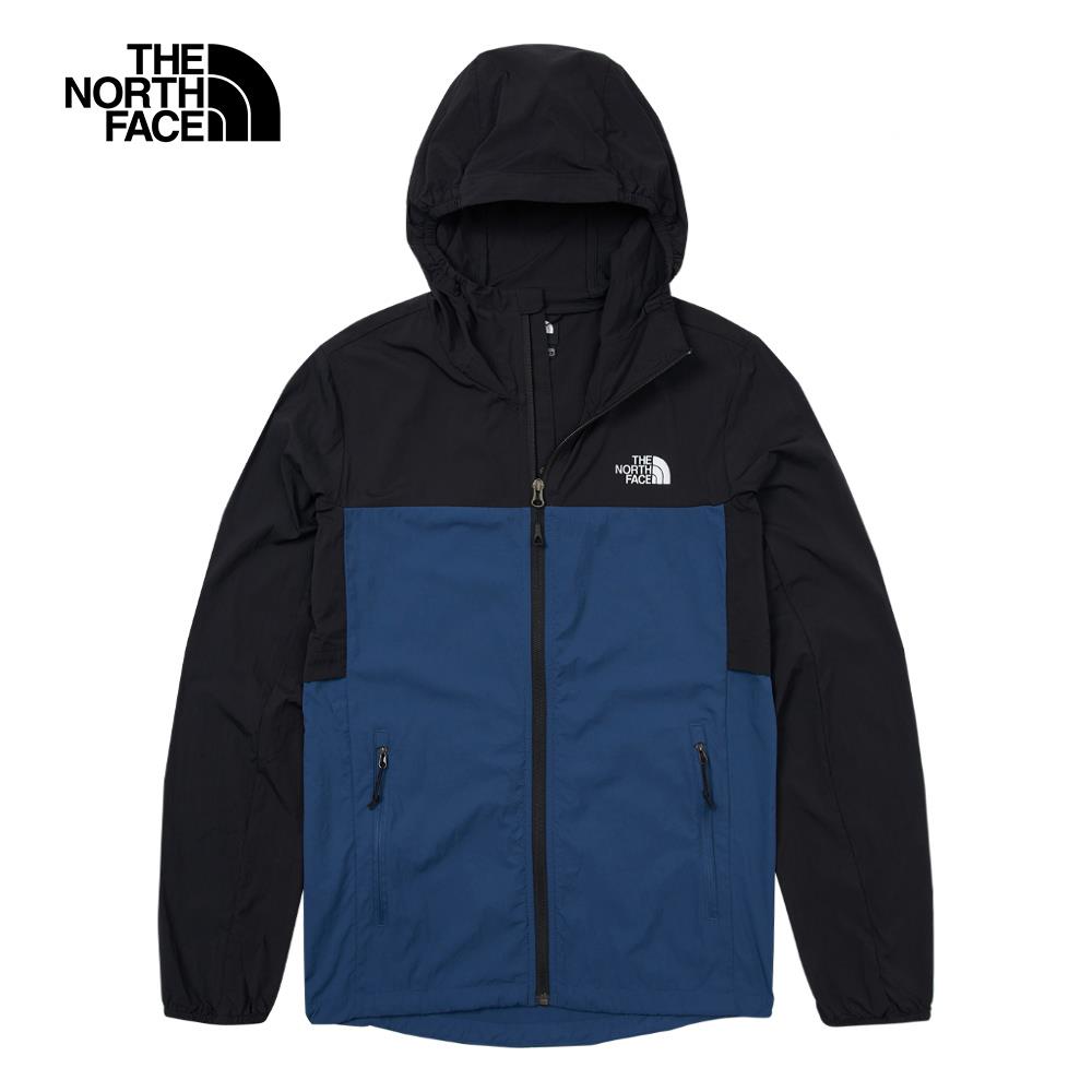 The North Face北面男款UPF黑藍拼接舒適透氣涼感防曬休閒連帽外套｜87VYMPF