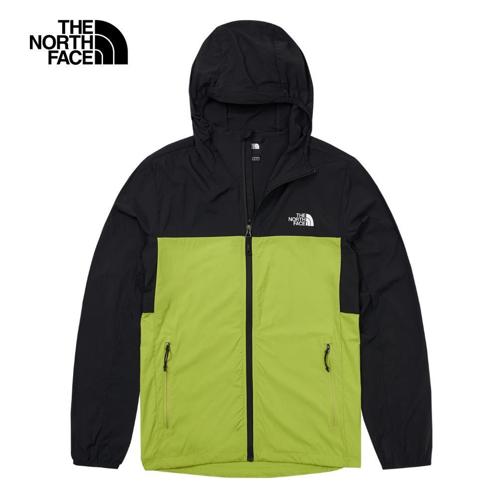The North Face北面男款UPF黑綠拼接舒適透氣涼感防曬休閒連帽外套｜87VYRO3