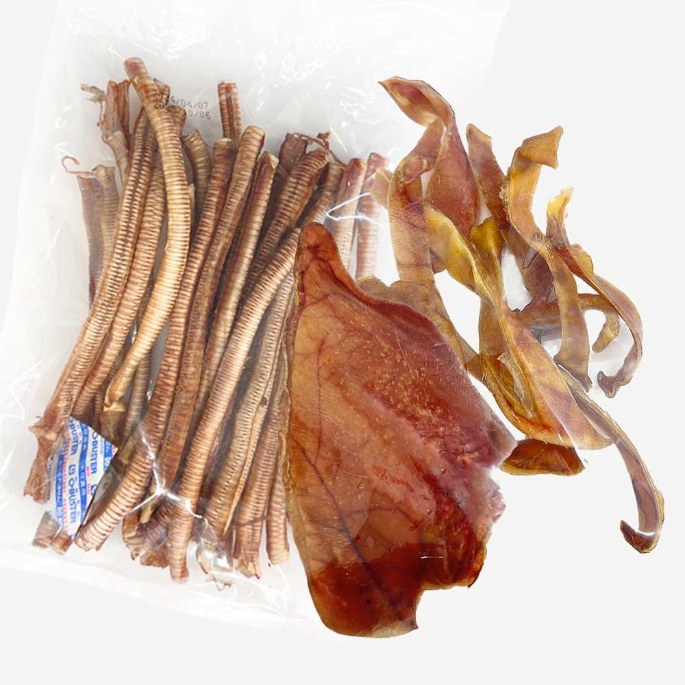 寵物零食-豬耳朵絲 50g 完整豬耳朵 咔滋鴨氣管 45g (裸包裝) 耐咬 犬零食 台灣製造 MIT 狗狗零食 (D001F91)