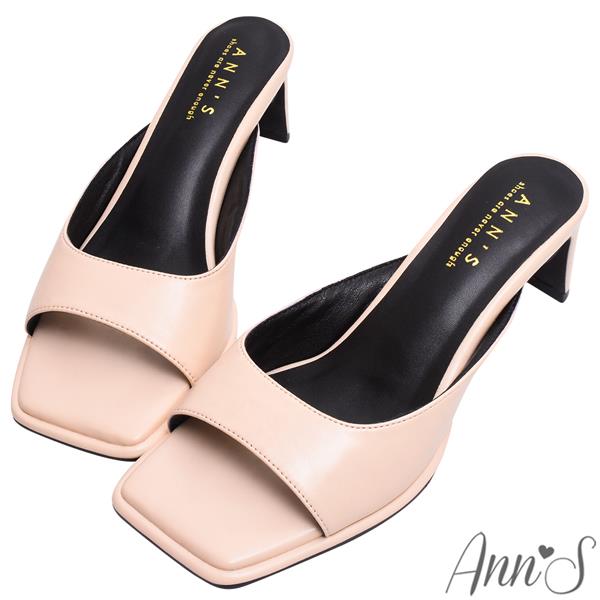 🍎任一雙現折$618🍎Ann’S美化腳版加圍邊-時髦弧線扁跟方頭涼拖鞋5.5cm-米白(版型偏小)