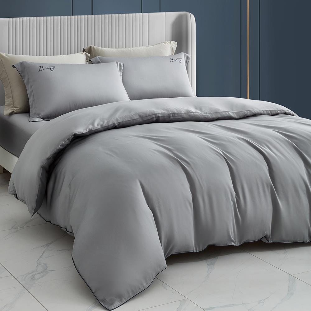 刺繡素色-都市灰 / 60支天絲100%萊賽爾 / 兩用被床包枕套四件組
