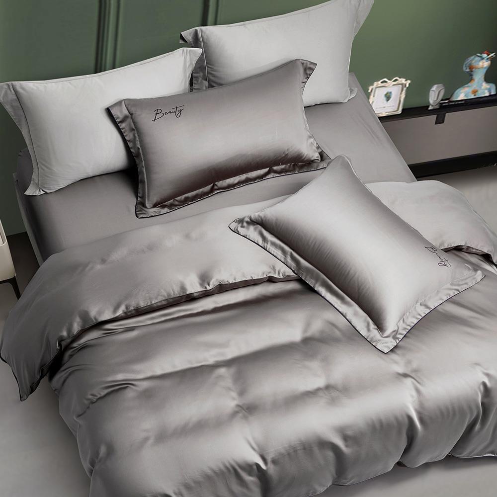 刺繡素色-中灰 / 60支天絲100%萊賽爾 / 兩用被床包枕套四件組