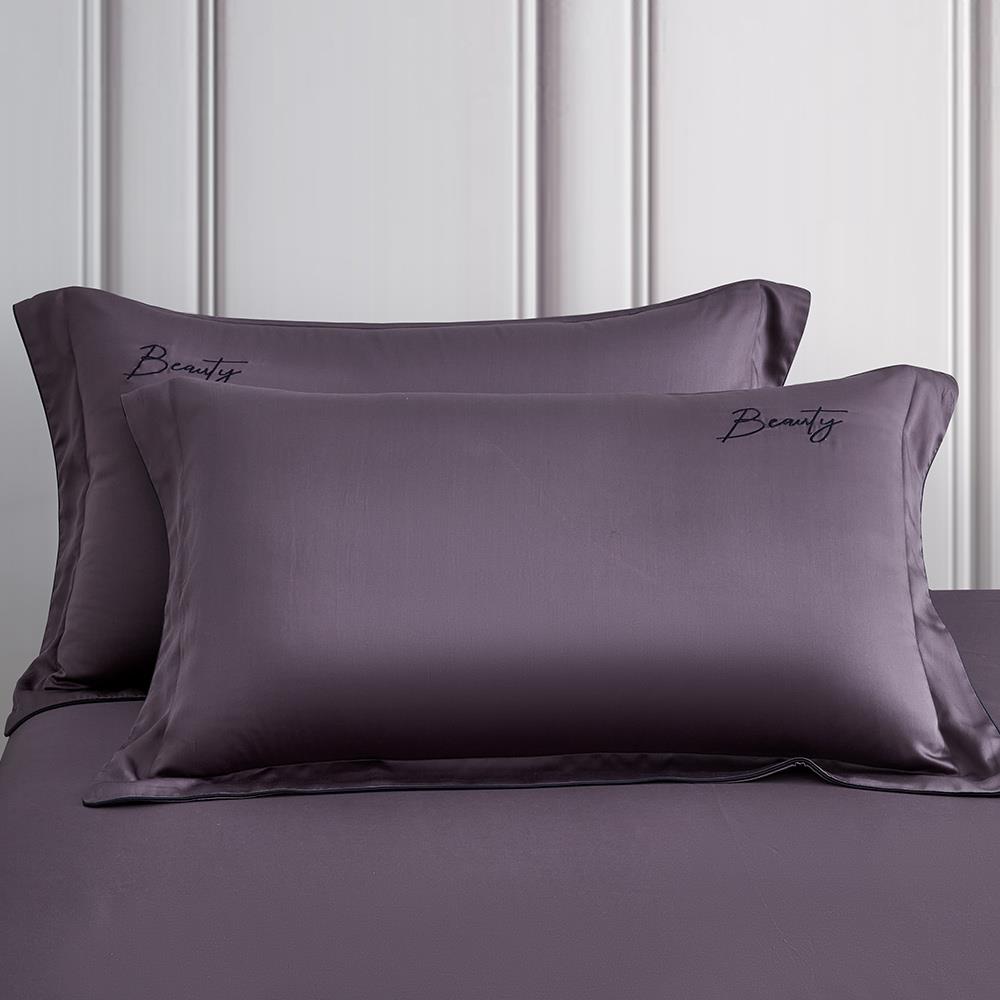 (無被套)素色刺繡60支天絲萊賽爾 / 三件式床包枕套組 / 灰紫