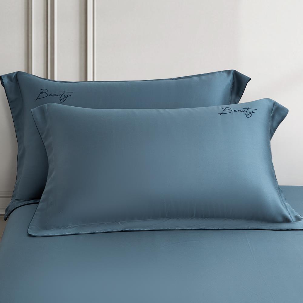(無被套)素色刺繡60支天絲萊賽爾 / 三件式床包枕套組 / 霧藍