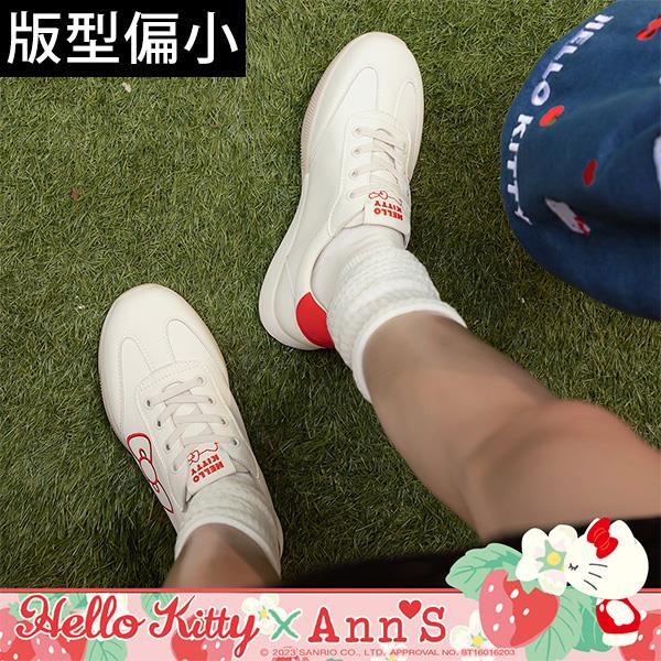 Ann’S X Sanrio三麗鷗 HELLO KITTY聯名 側邊刺繡大蝴蝶結 免綁鞋帶超軟小白鞋德訓鞋-白(版型偏小)