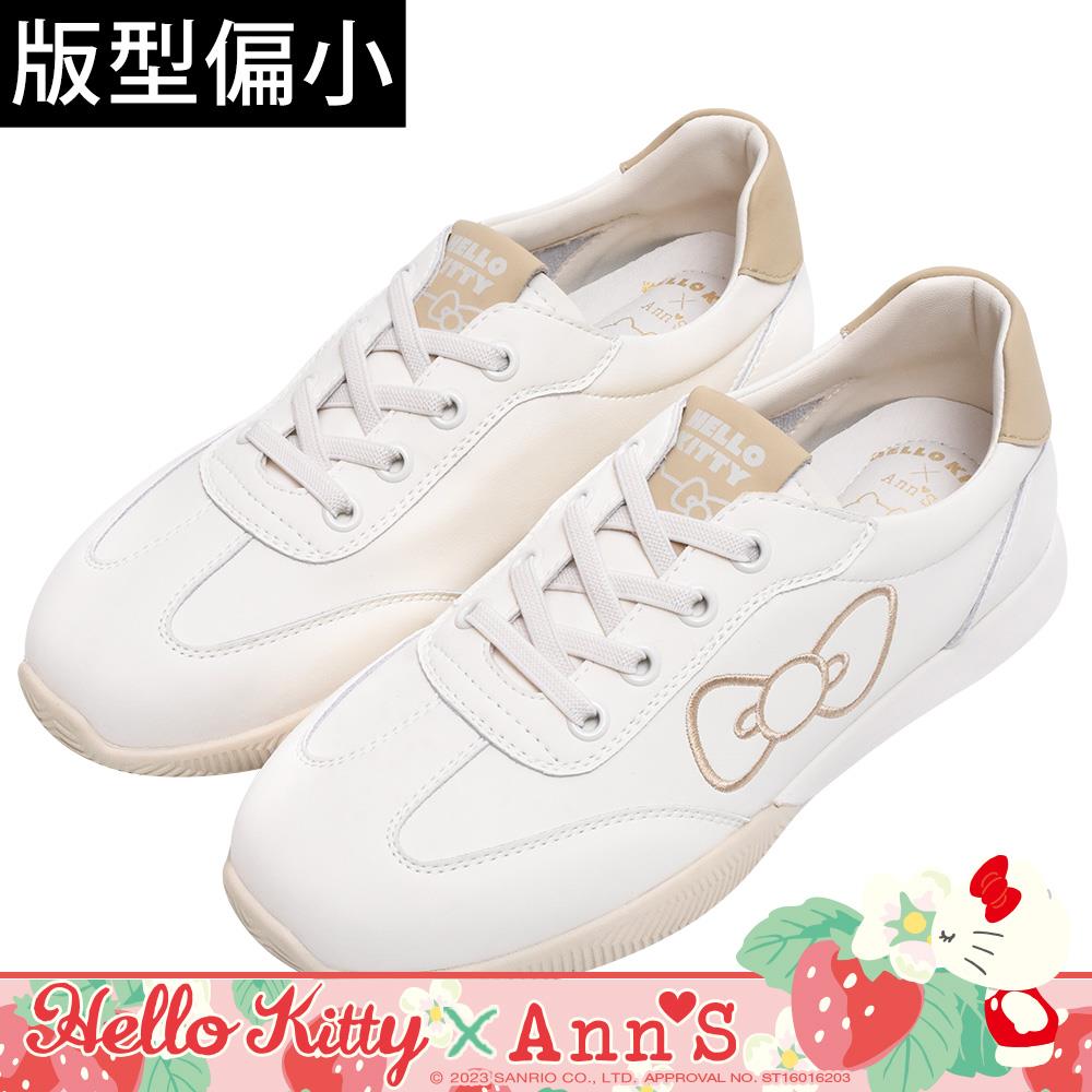 Ann’S X Sanrio三麗鷗 HELLO KITTY聯名 側邊刺繡大蝴蝶結 免綁鞋帶超軟小白鞋德訓鞋-杏(版型偏小)