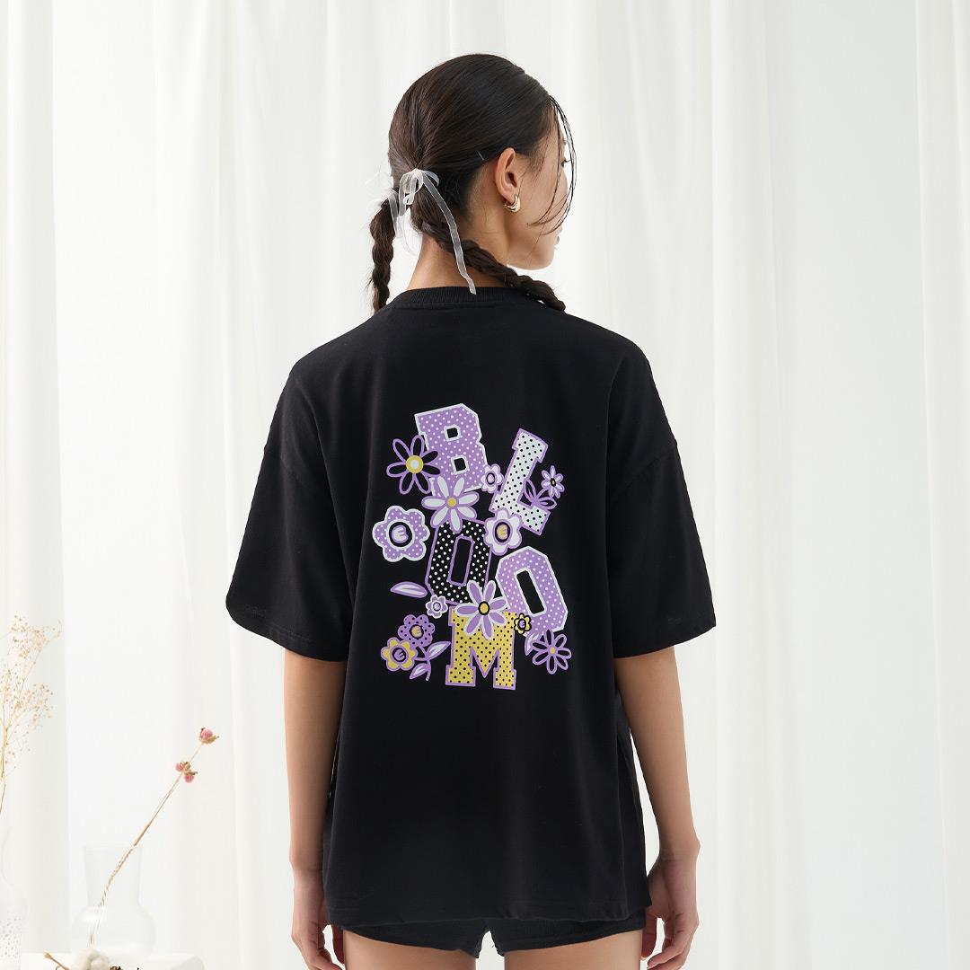 少女感十足花花世界短T(黑色)-女