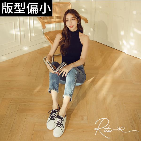 💐母親節限定專區最高7折💐ANNSTAR RITA聯名-閉眼入手頂級真皮牛皮綁帶平底小白鞋-黑(版型偏小)