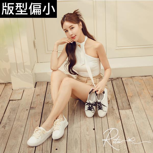 🍀兩雙現折$699🍀ANNSTAR RITA聯名-閉眼入手頂級真皮牛皮綁帶平底小白鞋-白(版型偏小)