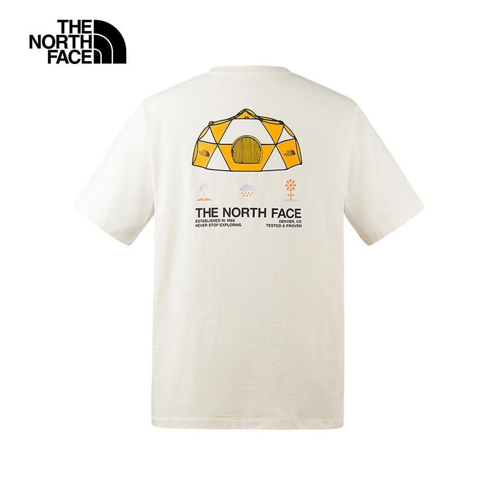 The North Face北面男女款米白色純棉品牌LOGO帳篷印花短袖T恤｜8CSVQLI