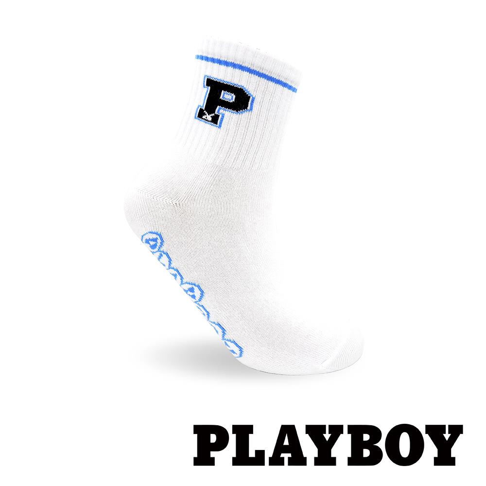 【襪款任選4雙$395 、9雙$750】PLAYBOY 字母P男休閒襪-白 (BX4023)
