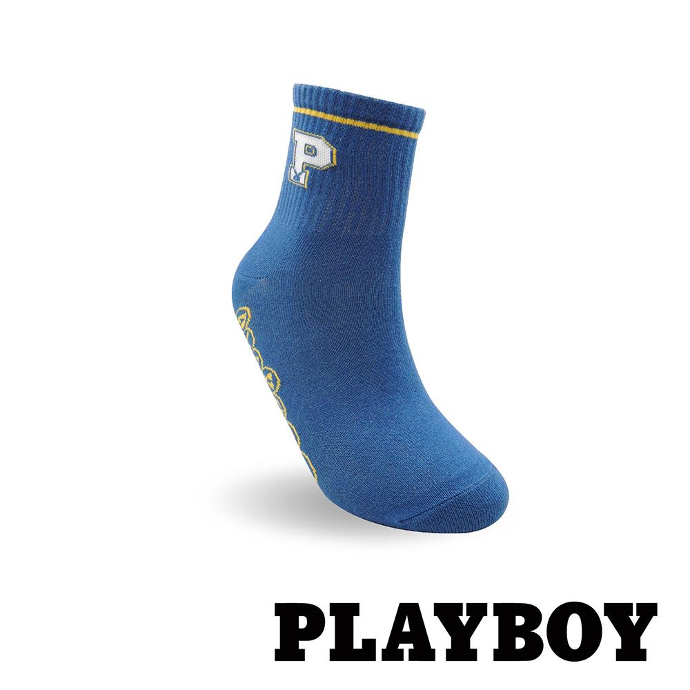 【襪款任選4雙$395 、9雙$750】PLAYBOY 字母P男休閒襪-藍 (BX4023)