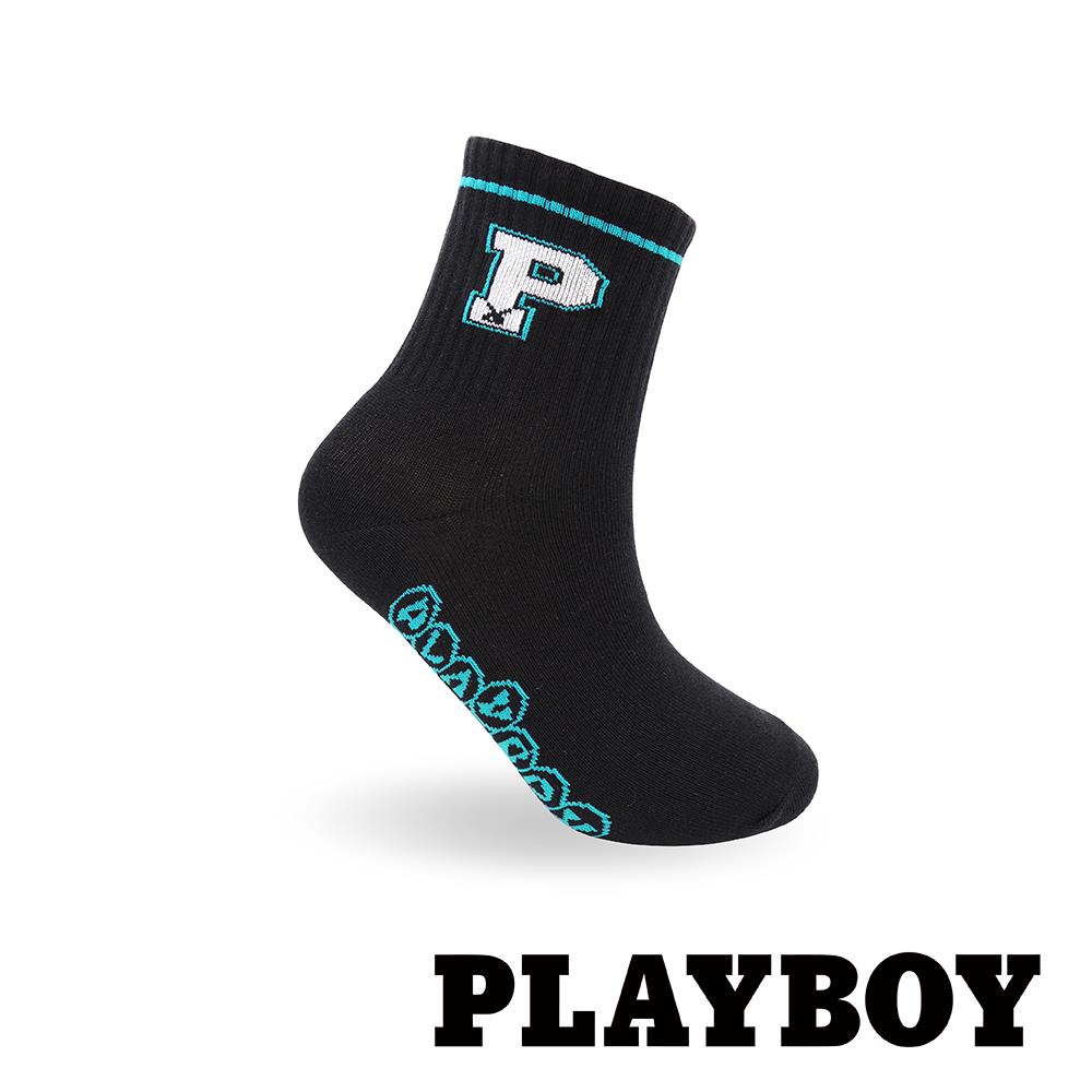 【襪款任選4雙$395 、9雙$750】PLAYBOY 字母P男休閒襪-黑 (BX4023)