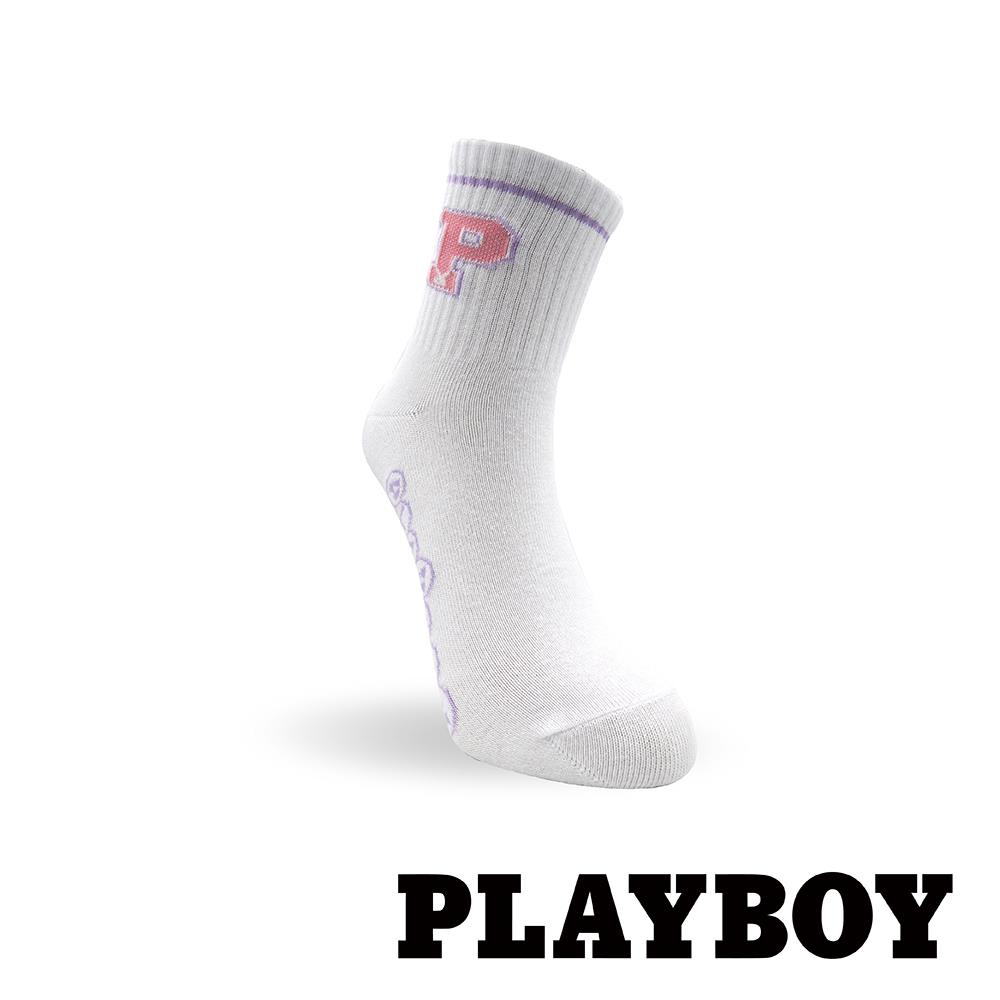 【襪款任選4雙$395 、9雙$750】PLAYBOY 字母P女休閒襪-白 (BY3523)
