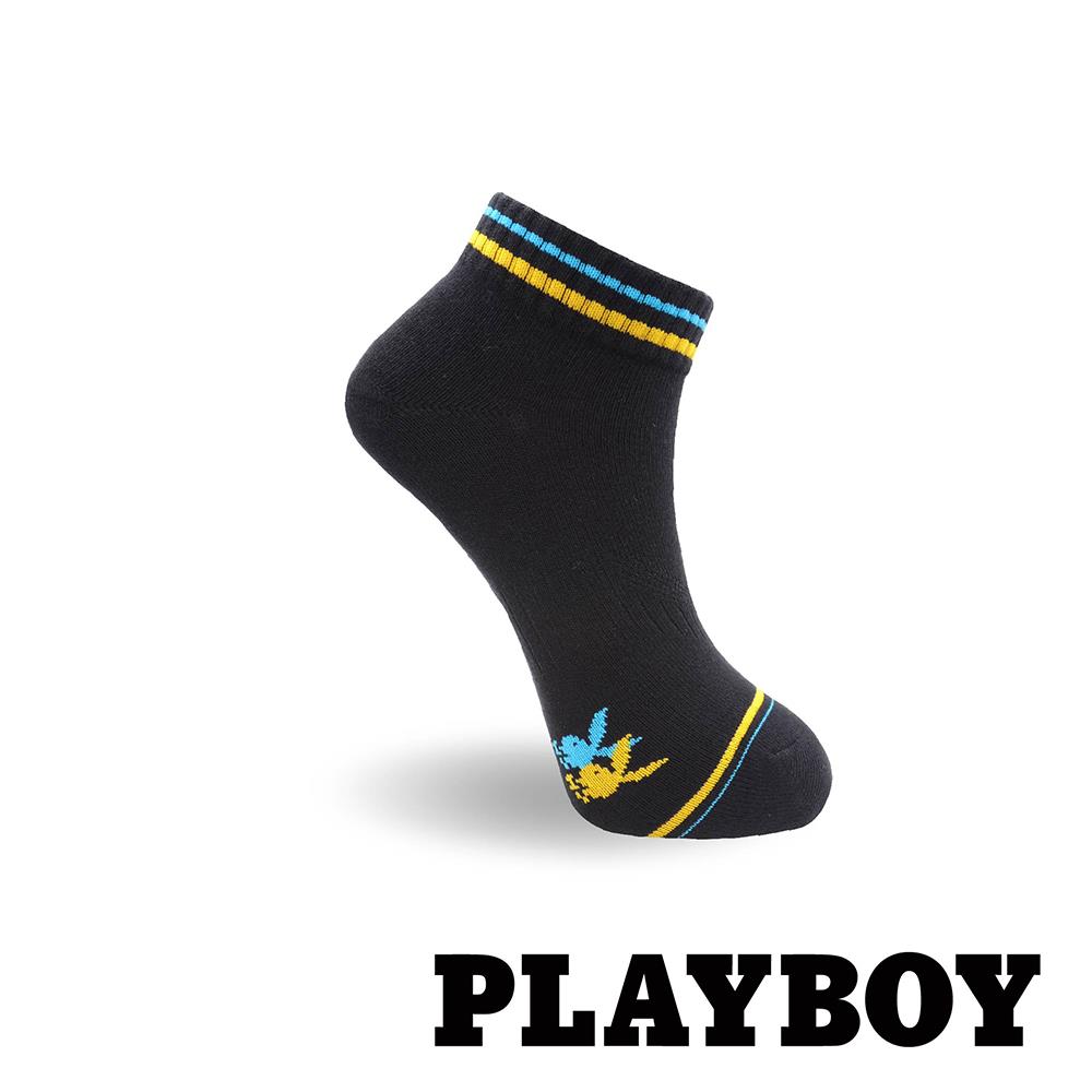 【襪款任選3雙$299 、7雙$588】PLAYBOY 雙色條紋消臭女襪-黑 (BY9024)