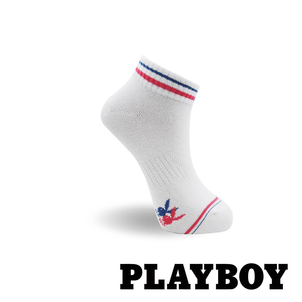 【襪款任選4雙$395 、9雙$750】PLAYBOY 雙色條紋消臭女襪-白 (BY9024)