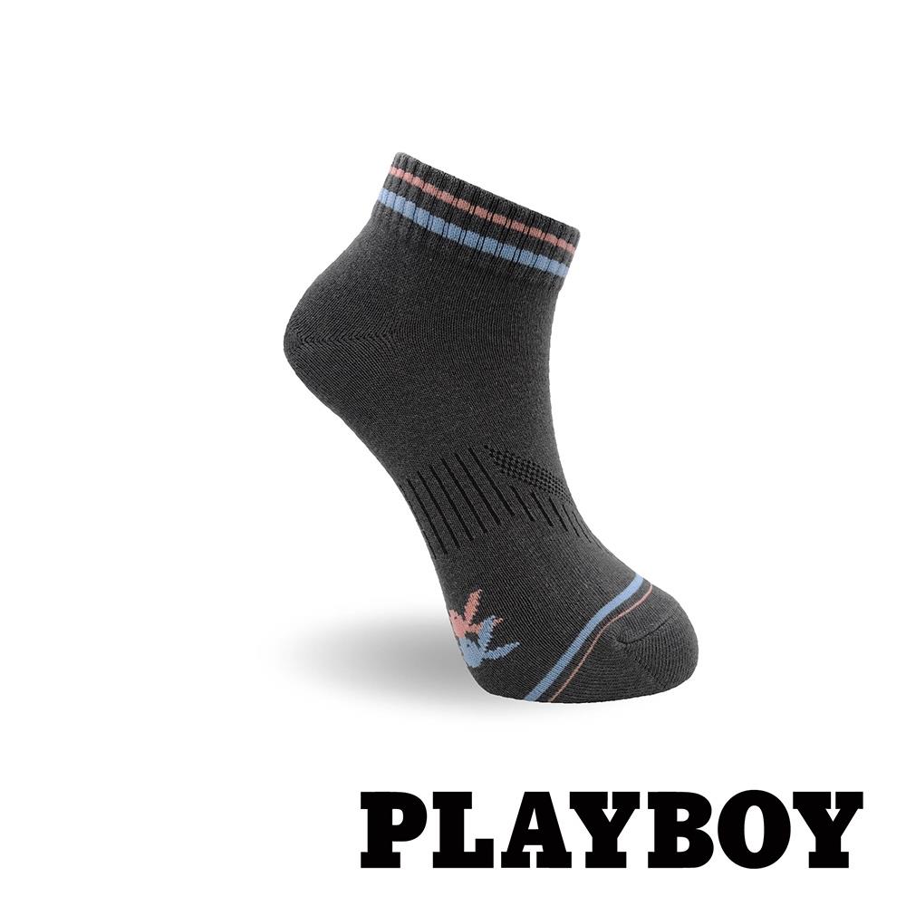 【襪款任選3雙$299 、7雙$588】PLAYBOY 雙色條紋消臭女襪-灰 (BY9024)