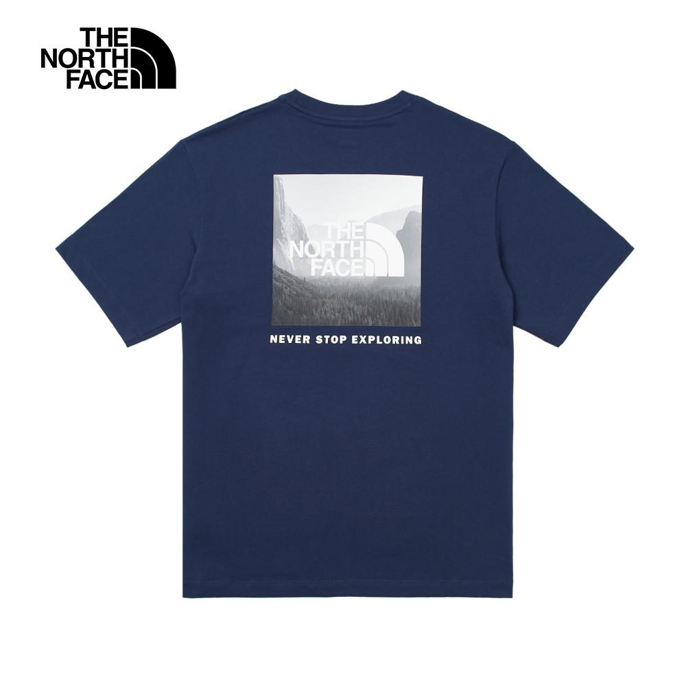 The North Face北面男款藍色純棉山脈風印花寬鬆短袖T恤｜88GA8K2