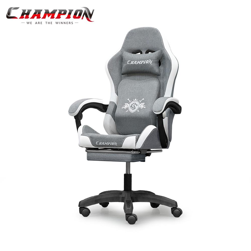 CHAMPION｜灰鎧電競椅｜加粗框架 無段式後仰 4D包覆 伸縮腳拖【TR-011】