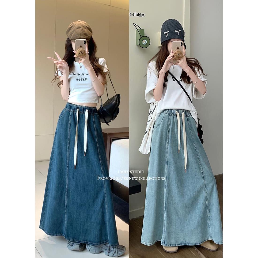 【missy shop】搖曳海平面鬆緊腰牛仔長裙-63800
