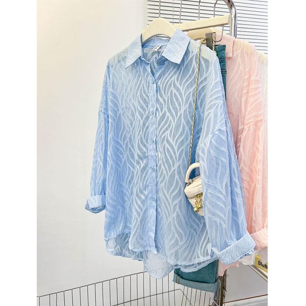 (大尺碼)M~2XL春夏氣質款葉狀大件長袖襯衫/防曬外套(3色選)-日秀衣韓館