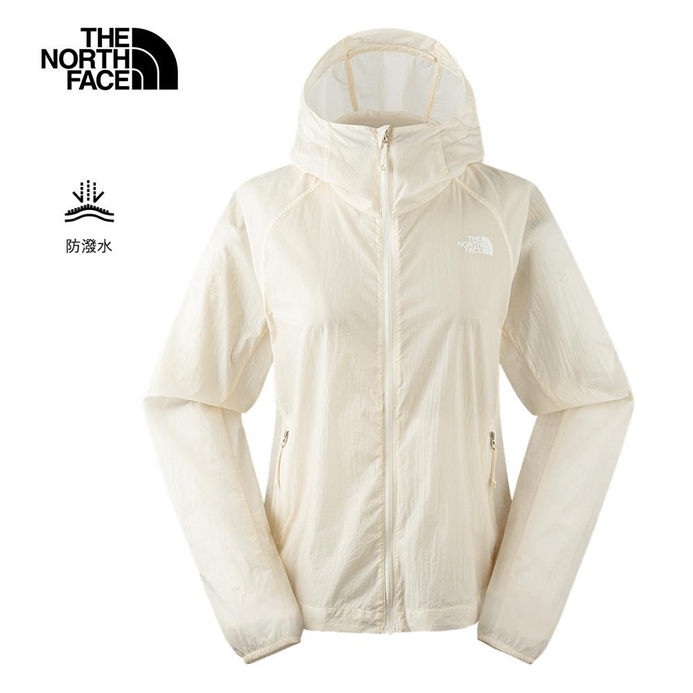 【零碼特降】The North Face北面女款米白色防潑水舒適透氣可打包連帽防風外套｜87VRQLI