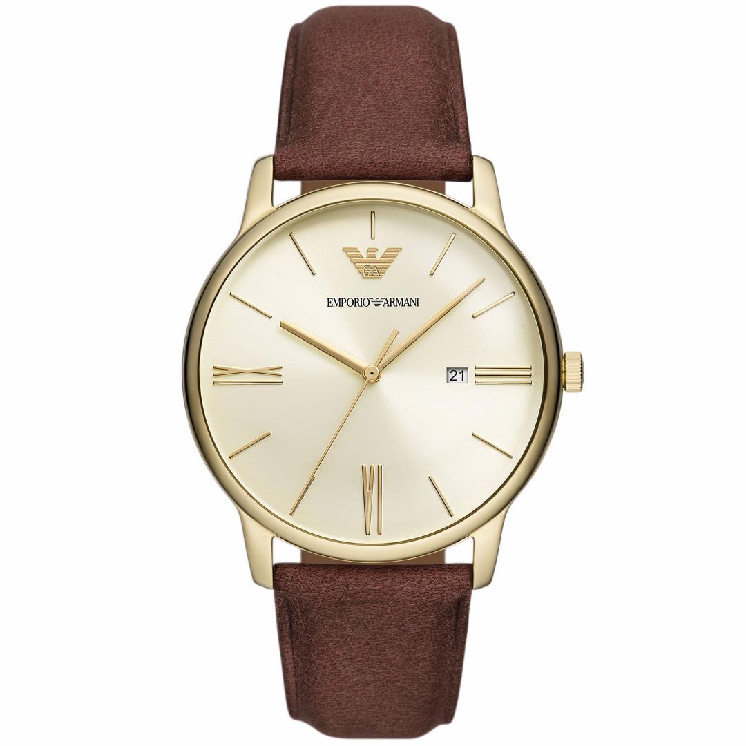 【活動價! 限時78折!】ARMANI Minimalist 復古簡約皮革腕錶/棕x香檳金框 AR11610 亞曼尼 Emporio Armani 公司貨保固 熱賣中!