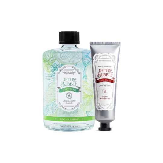 【RETRO BUBBLE】全效清潔草本牙膏100g (早餐茶/下午茶/晚安茶)+乳鐵亮白草本漱口水350ml