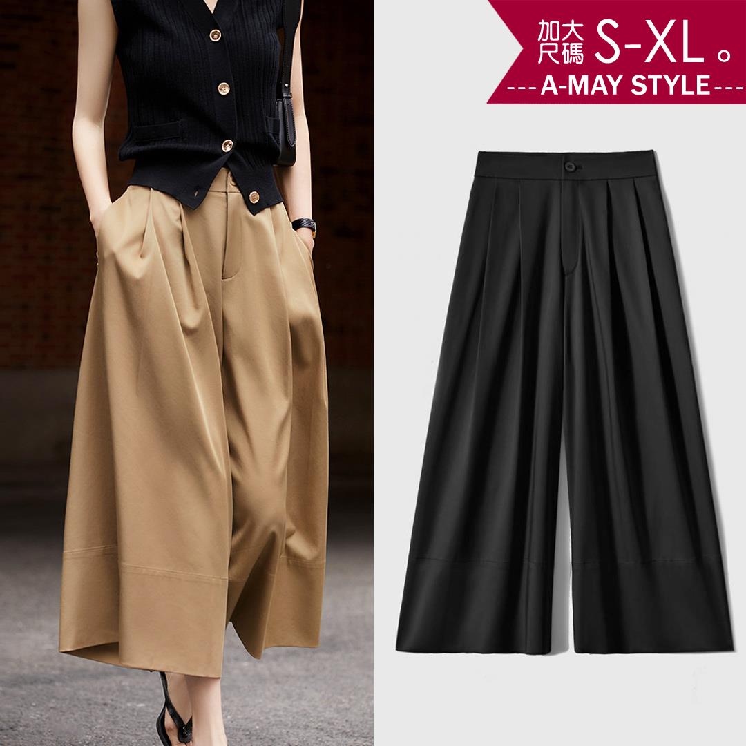 加大碼 長褲 休閒褲 日系慵懶顯瘦打摺九分寬褲(S-XL)【XSW69327148】＊艾美時尚(現 預)