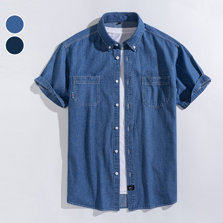 襯衫 簡約休閒短袖牛仔襯衫 潮流 美潮 美式 街頭 寬鬆 寬版 潮流 加大尺碼 台灣出貨【NZ3CS921】