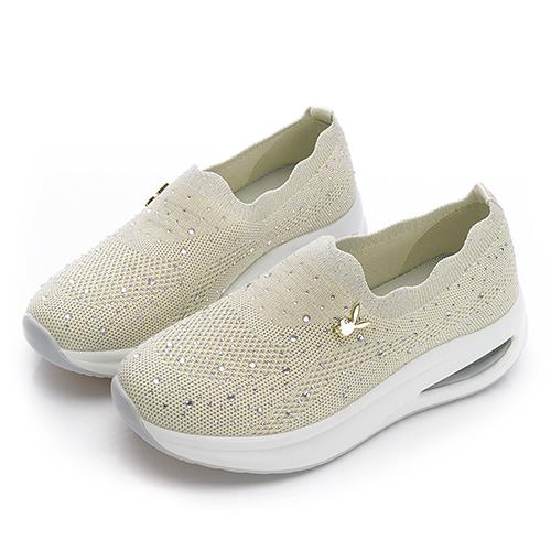 【零碼挖寶 第2雙再享75折】PLAYBOY 浪漫花邊 抗震增高氣墊鞋-杏(PY0053)