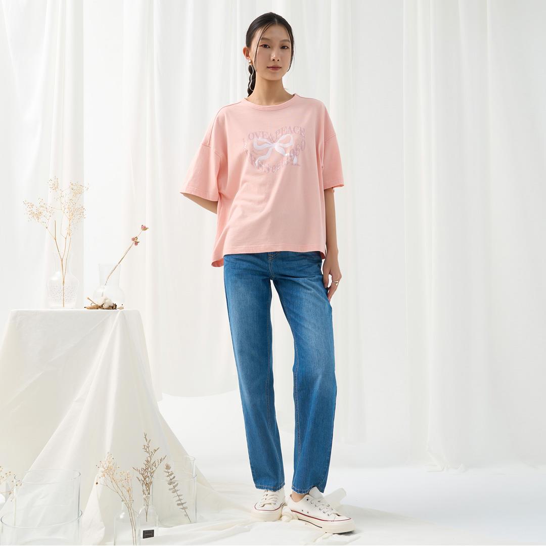 愛與和平大緞帶TEE(粉色)-女