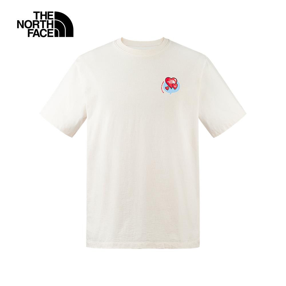 【零碼特降】The North Face北面男女款米白色純棉對話泡泡愛心印花短袖T恤|8CSYQLI