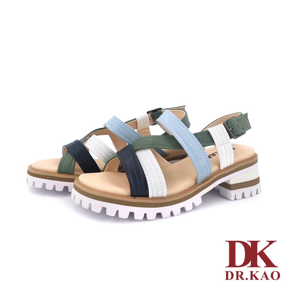 【DK 氣墊鞋】撞色系羊皮編織涼跟鞋 75-4364-30 綠色