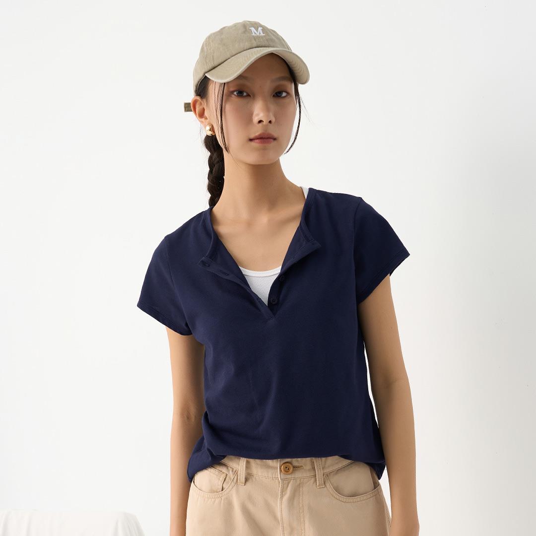 女經典亨利領休閒短tee(丈青)-女