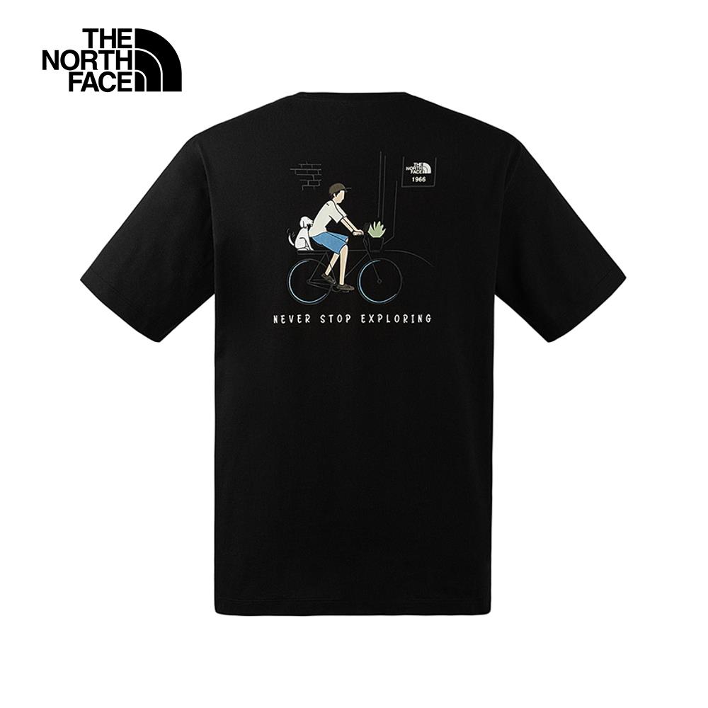 The North Face北面男女款黑色純棉自行車趣味印花短袖T恤｜8CSWJK3