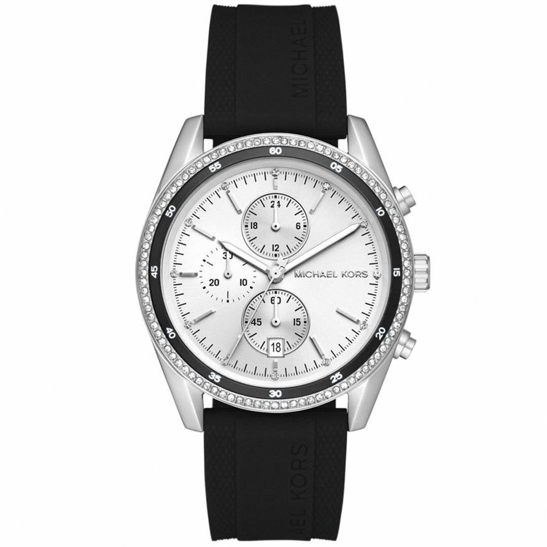 【活動價! 限時78折!】MK Michael Kors Hadyn 高雅黑影三眼計時矽膠腕錶/黑x銀面 MK7486 公司貨保固 熱賣中!