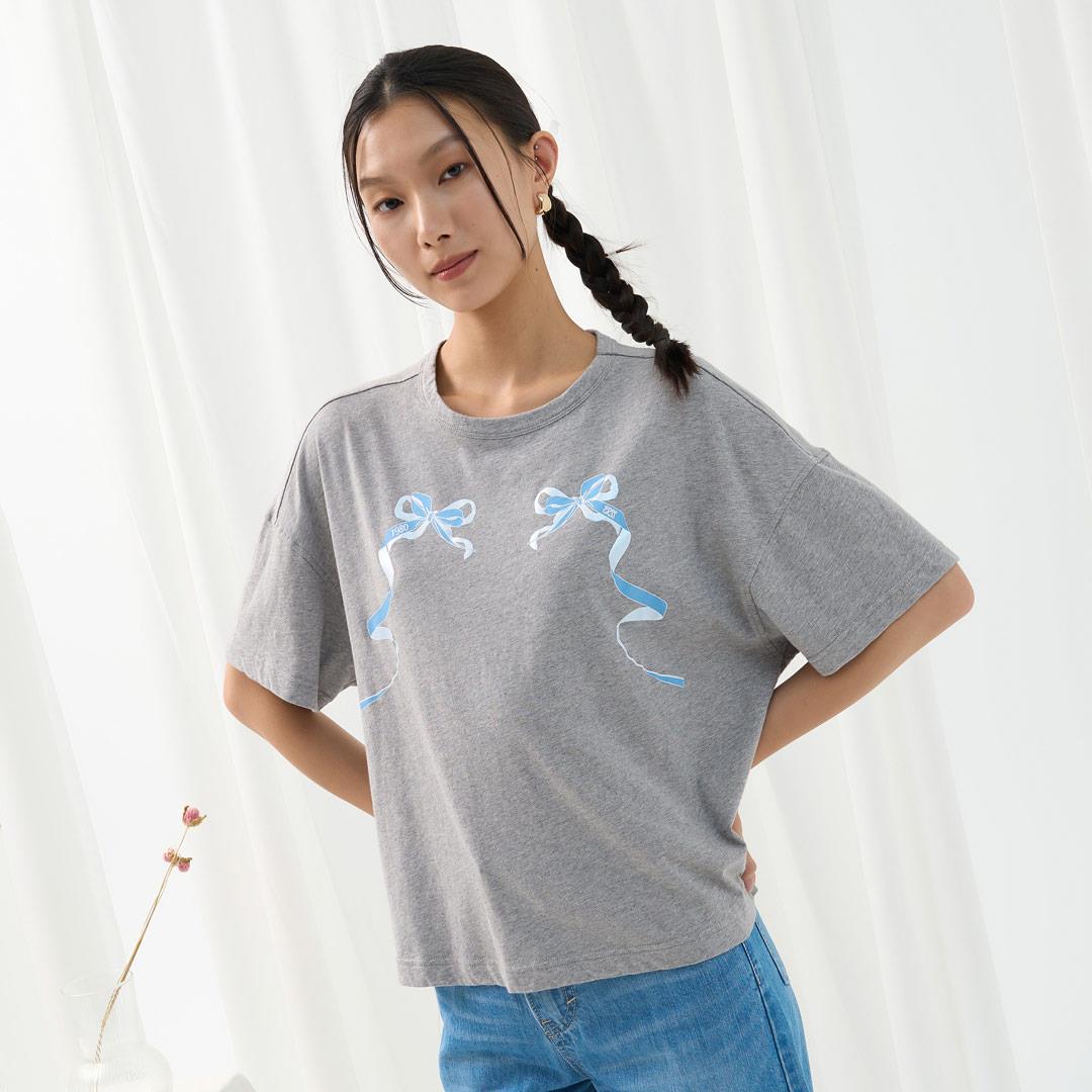 雙雙成對緞帶TEE(麻灰)-女