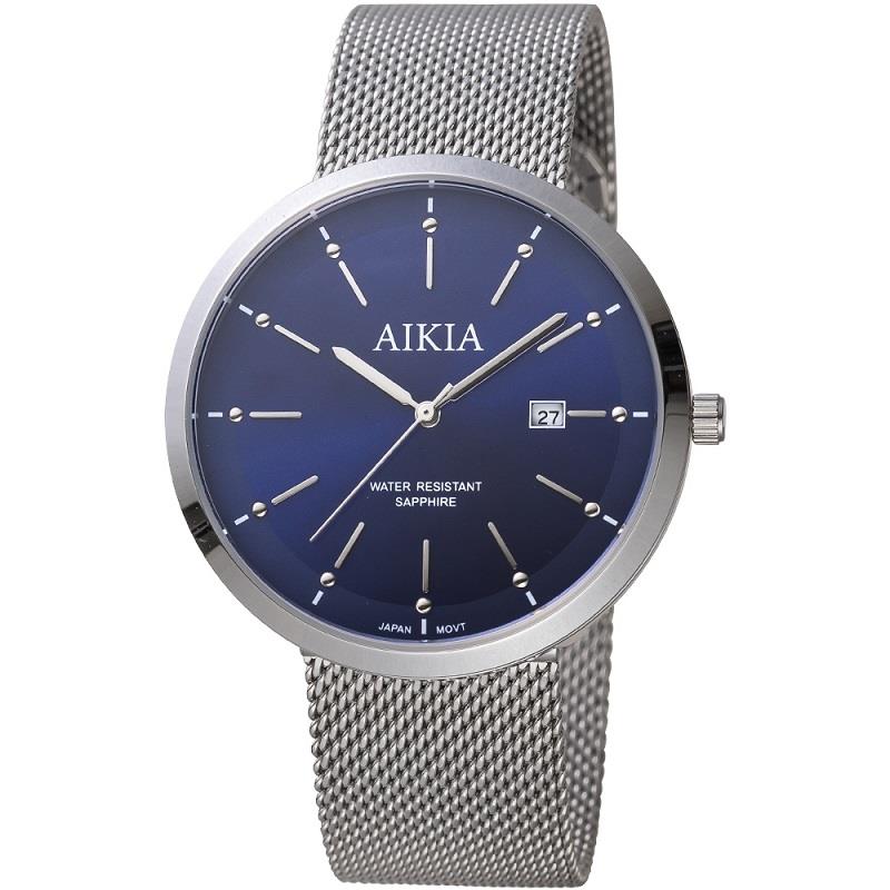 【AIKIA】文青米蘭帶手錶-藍面(AIKIA 台灣腕錶品牌簡約線條、精緻細節時尚米蘭錶帶)