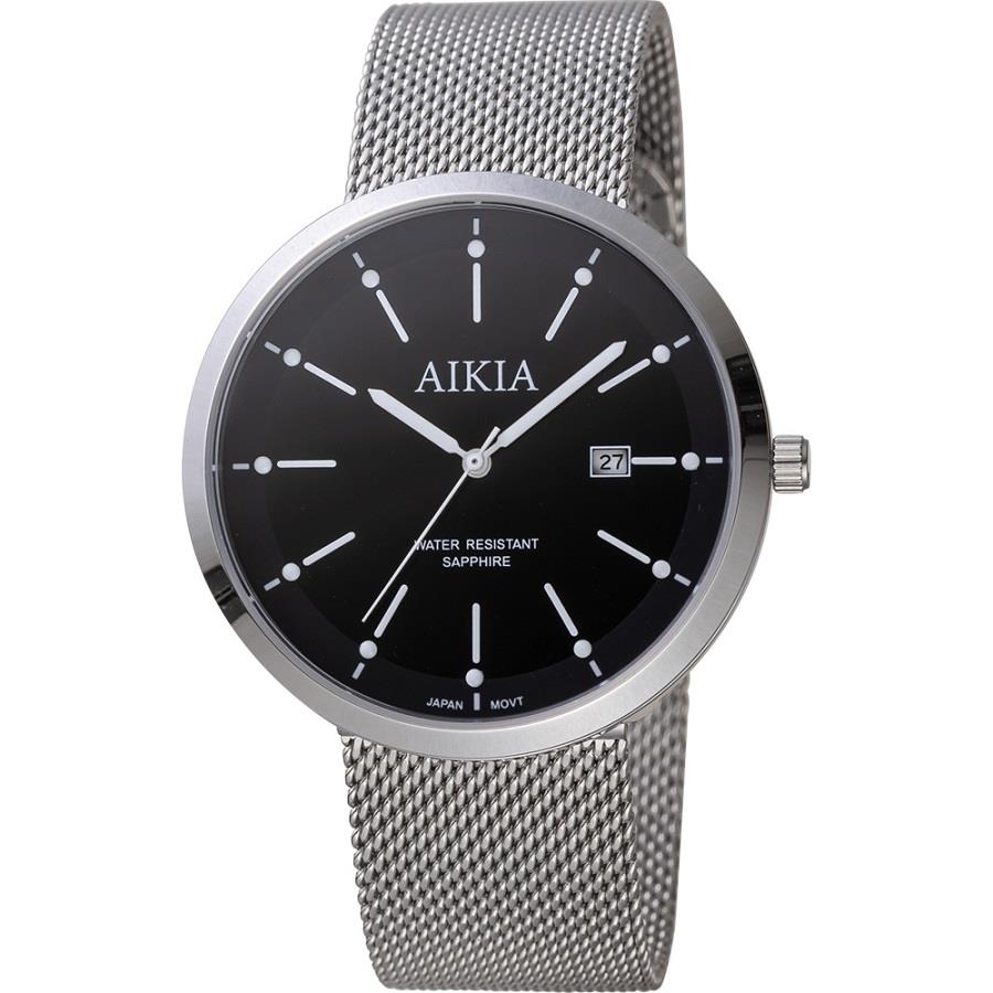 【AIKIA】文青米蘭帶手錶-黑面(AIKIA 台灣腕錶品牌簡約線條、精緻細節時尚米蘭錶帶)