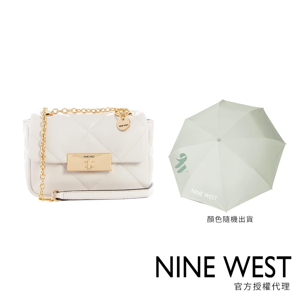 【NINE WEST】迷你斜背包-奶油白+品牌兩用傘(193314119107+G0016)