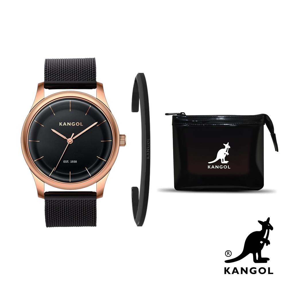 【KANGOL】限量禮盒(腕錶+手環)+收納包(KG71238-06YW+KGC2221-01)