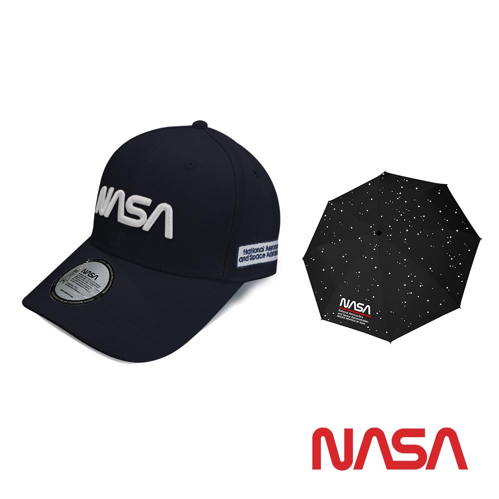 【NASA SPACE】字母棒球帽-藍色+品牌兩用傘(NA30003-08+NA34011)