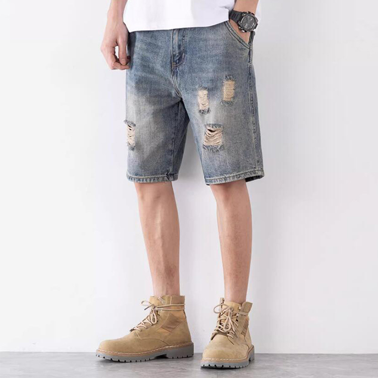 短褲 美式水洗刷破牛仔短褲 丹寧 牛仔 破褲 刷破 破壞 五分褲 歐美風 加大尺碼 台灣出貨【NTJ0223】